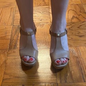 Franco Sarto nude cork wedge sandals